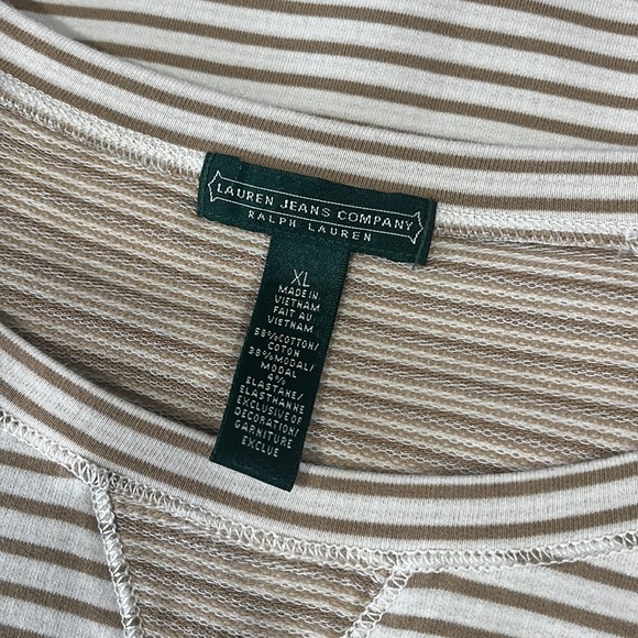 Ralph Lauren Jeans Khaki Stripe 3/4 Rolled Sleeve Top Shirt - Picture 5 of 5